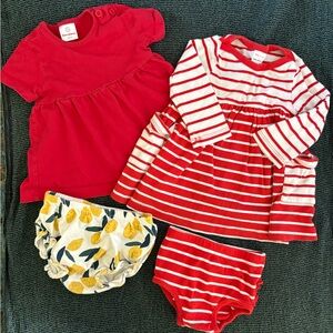 Hanna Andersson 4pc Red Cotton Dress & Bloomer Bundle Sets Sz 12-18m